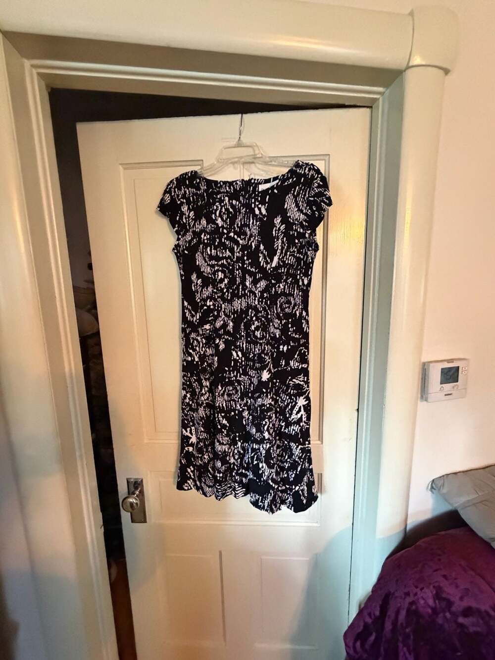 Olivia Matthews Black and White Abstract Print Cap Sleeve Dress Size M
